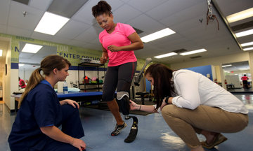 Staff helping Donna Move Forward With Prosthetic